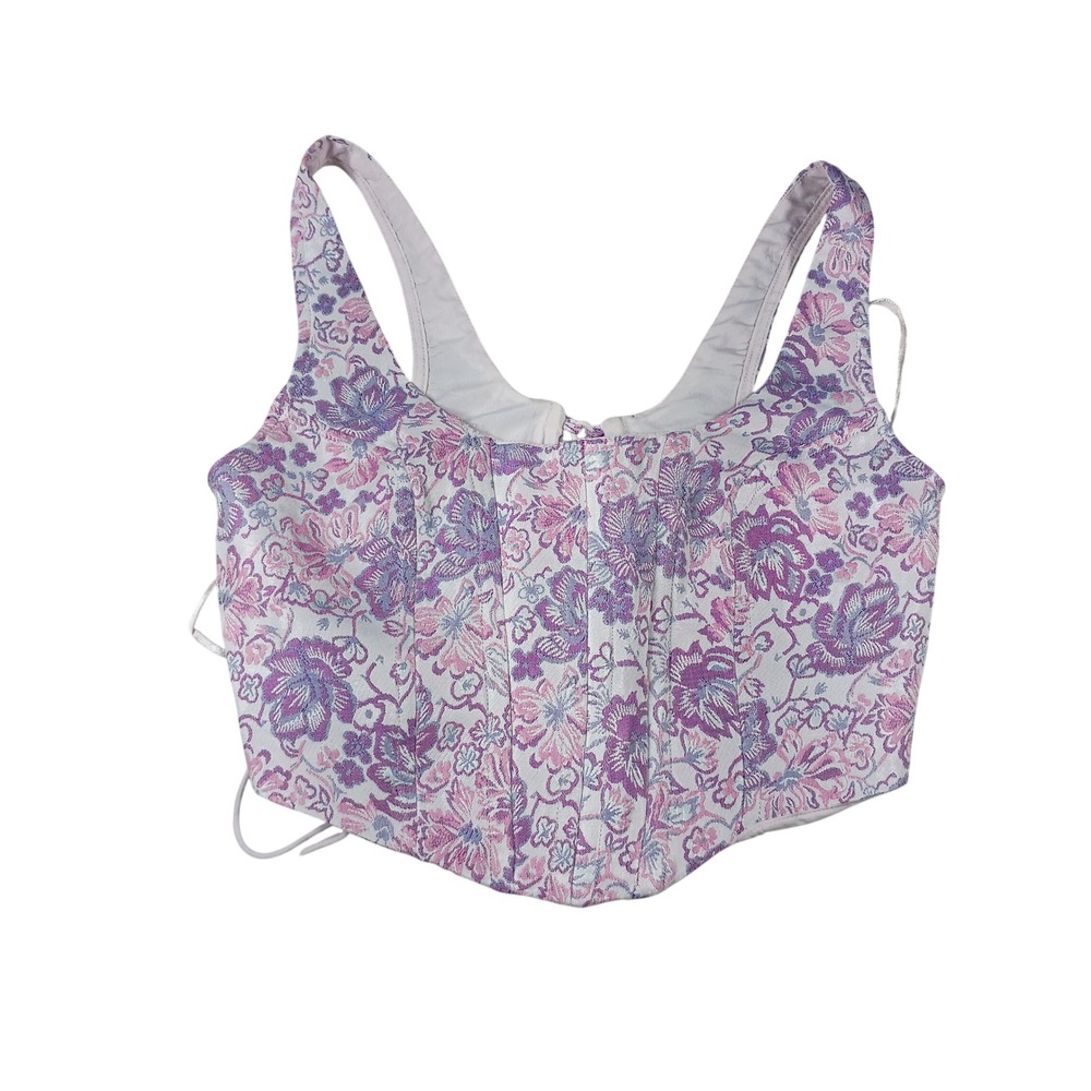 RN 116696 Floral Tapestry Corset Top Womens Medium Pink Purple Boned